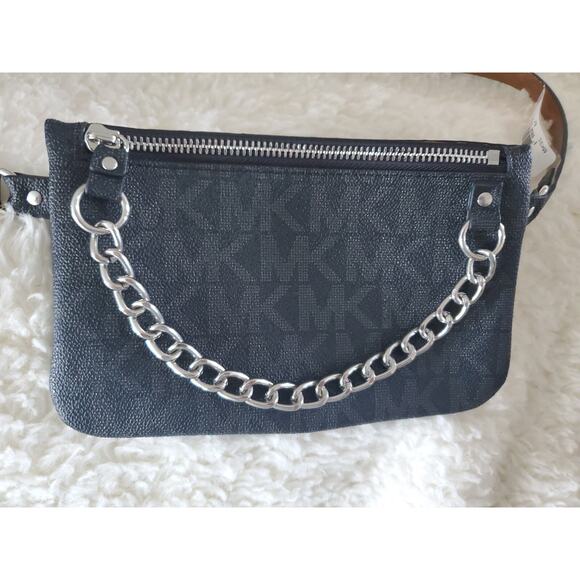 NWT MICHAEL KORS Waist Belt Bag Genuine Leather Waist Bag Fanny Pack BLACK Lg - Picture 2 of 9